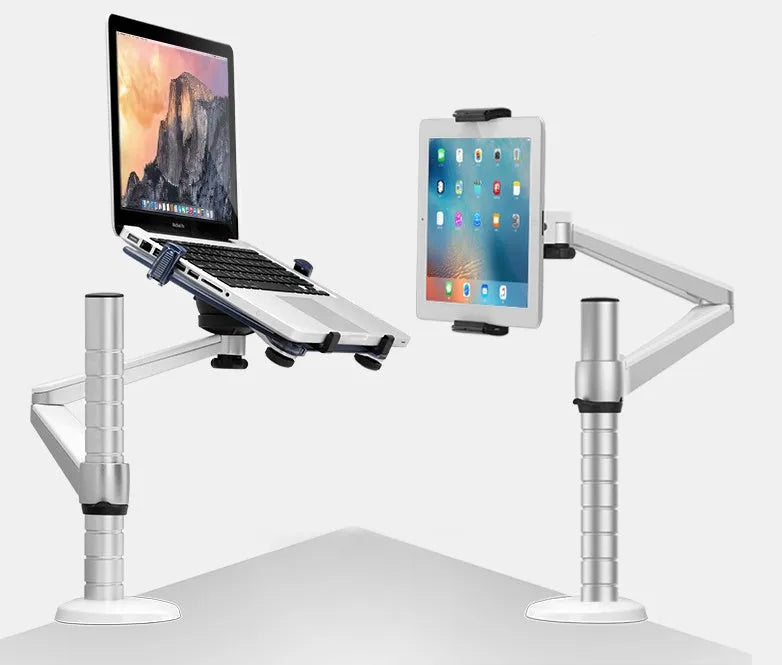 Dual arm laptop stand holder with 440mm arms, aluminium alloy and ABS construction, height adjustable 30-400mm