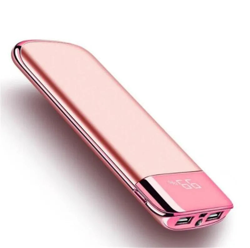 Y10 power bank portable charger with LCD screen, shown in black colour, with dual USB ports visible