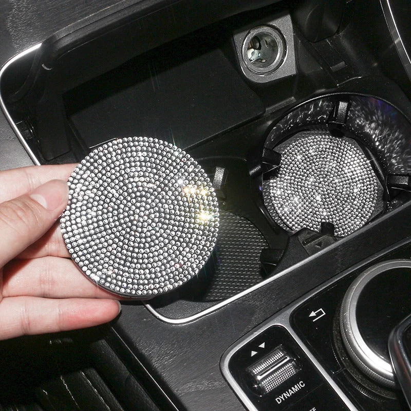 Bling car coasters with crystal rhinestones for cup holders, available in multiple colours