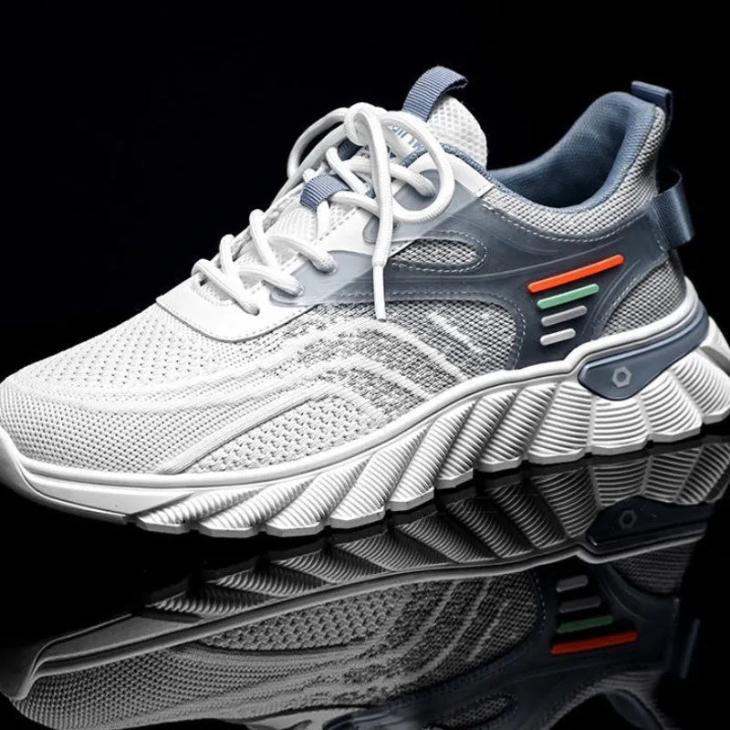 Men's black and white blue platform casual sports shoes with mesh upper and cross shoulder straps