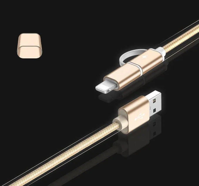 Black 2-in-1 USB Type C Micro USB braided fast charging data cable 1 metre aluminium alloy connectors