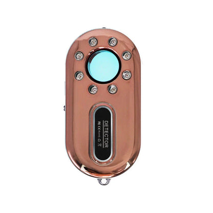 Compact RF scanner and alarm in black and rose gold for personal privacy and security