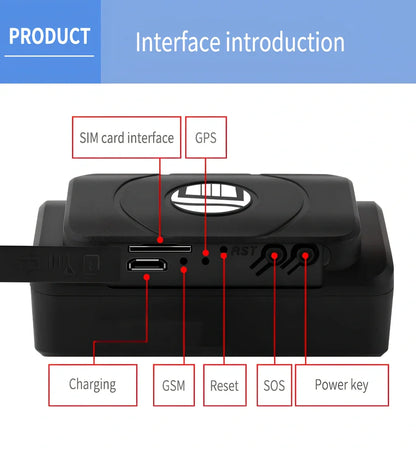 Black TK202 GPS locator, 90x74x25mm waterproof vehicle tracker with magnet and 5000mAh battery