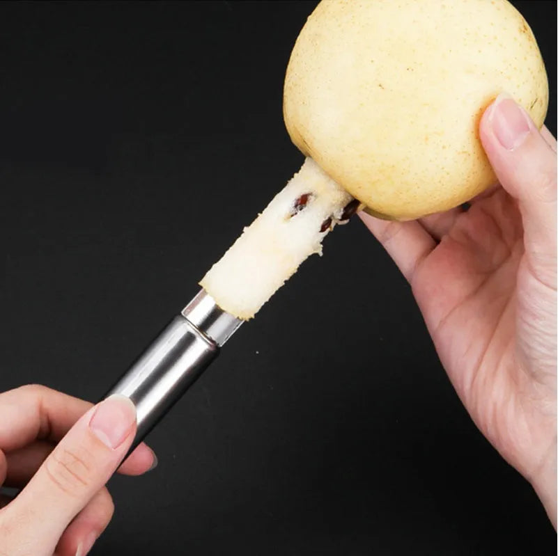 Stainless steel pineapple corer slicer with ABS handle showing cutting mechanism