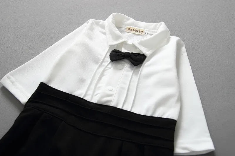 Baby boy gentleman dress long sleeve suit in black cotton fabric on white background