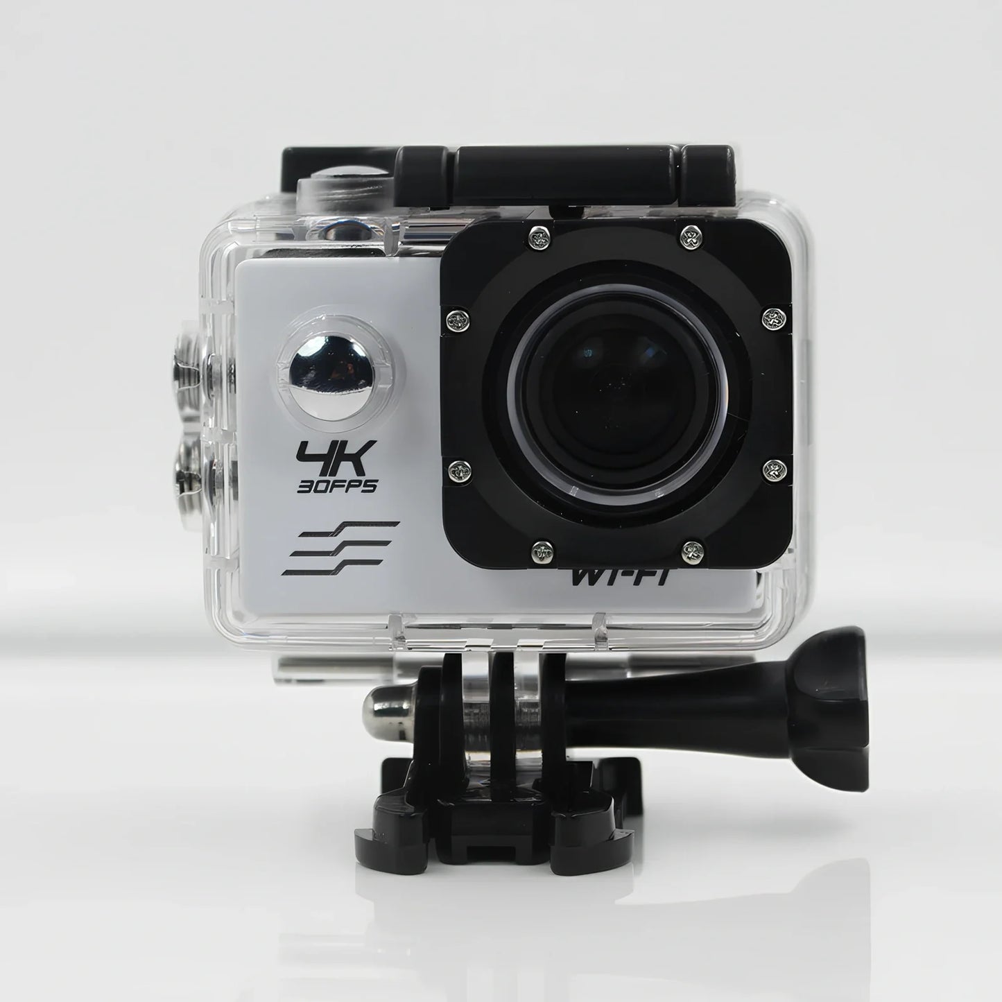 Black 4K HD motion camera with 2.0-inch display and 170-degree lens, dimensions 29.8x59.2x41mm for action sports