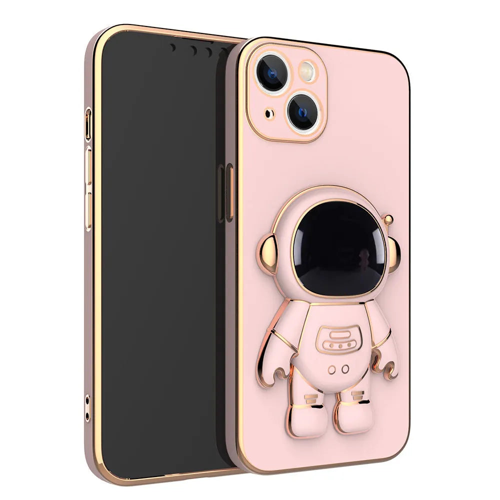 3D astronaut TPU phone case with electroplating bracket in light cyan for iPhone