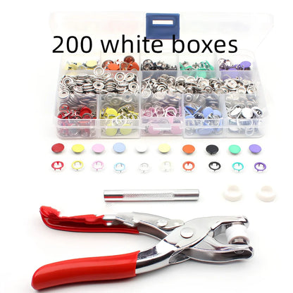 9.5mm hollow brass five prong snap buttons and hand pliers for clothing repairs, round shape with hemming edge