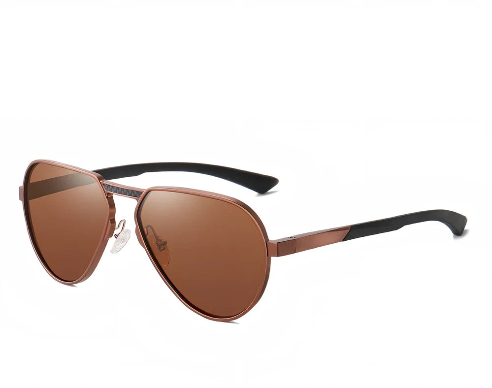 Large frame polarised glasses in black alloy with gray TAC lenses, reducing glare by 99% for clear vision