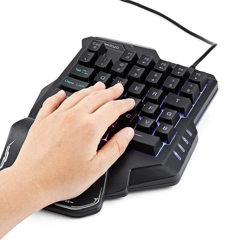 One-handed mechanical gaming keyboard with RGB backlighting and ergonomic design
