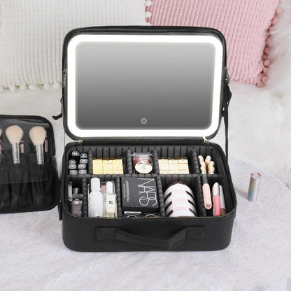 Portable LED Makeup Vanity Case with Adjustable Lighting, 4K Mirror, and Ample Storage for Makeup Essentials