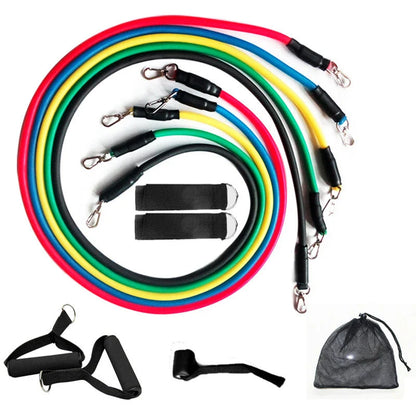 17-piece multi-function puller set with resistance bands, handles, and ankle straps for home strength training