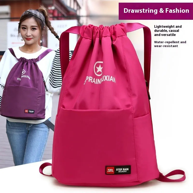 Oxford cloth drawstring backpack with water pillow shoulder straps in purple colour