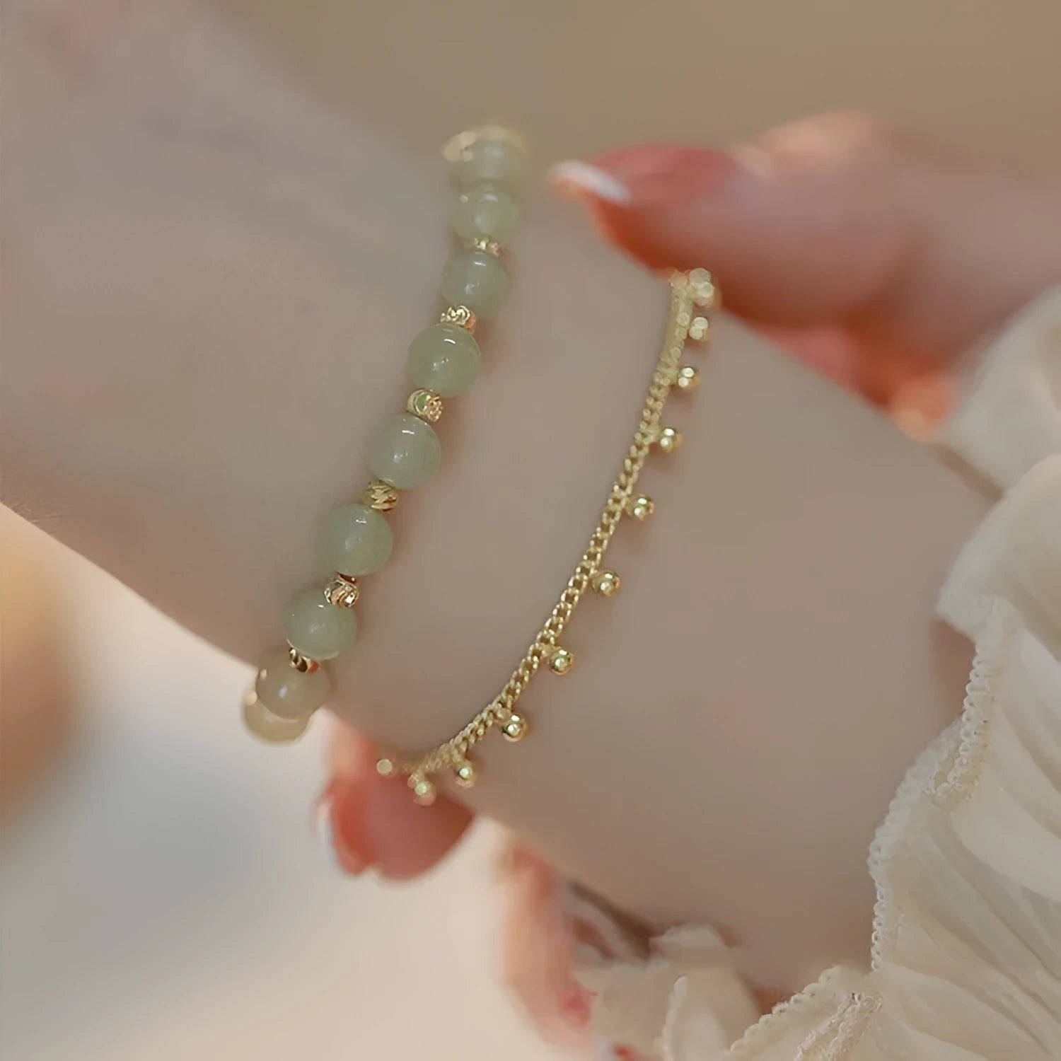 Escape Princess Natural Hetian Jade Bracelet showing beaded design with Princess Running elements