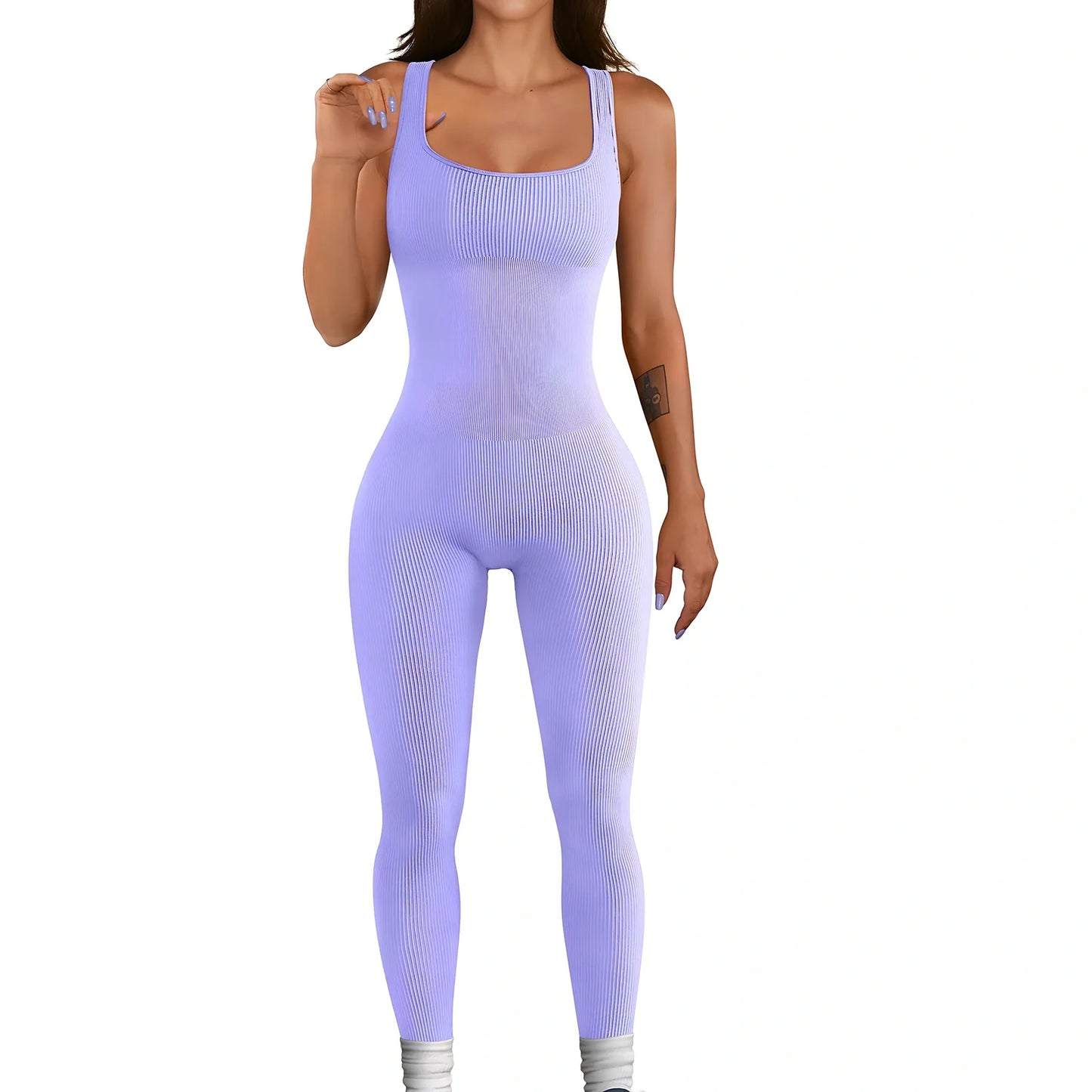 Women's black sleeveless vest bodysuit in one-piece design, polyester solid colour, sizes S-XXL