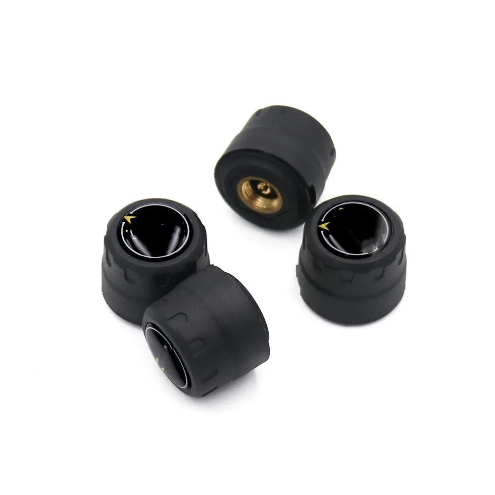 Black Bluetooth 5.0 automotive tyre pressure monitor with external sensors and installation tools