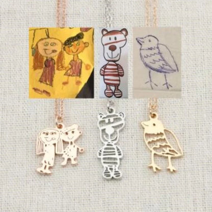 Custom stainless steel children's artwork necklace with gold, silver, and rose gold options