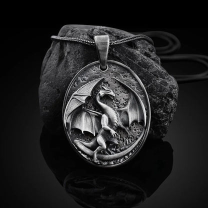 Men's Western Dragon Pendant Necklace in titanium steel with pure tin pendant