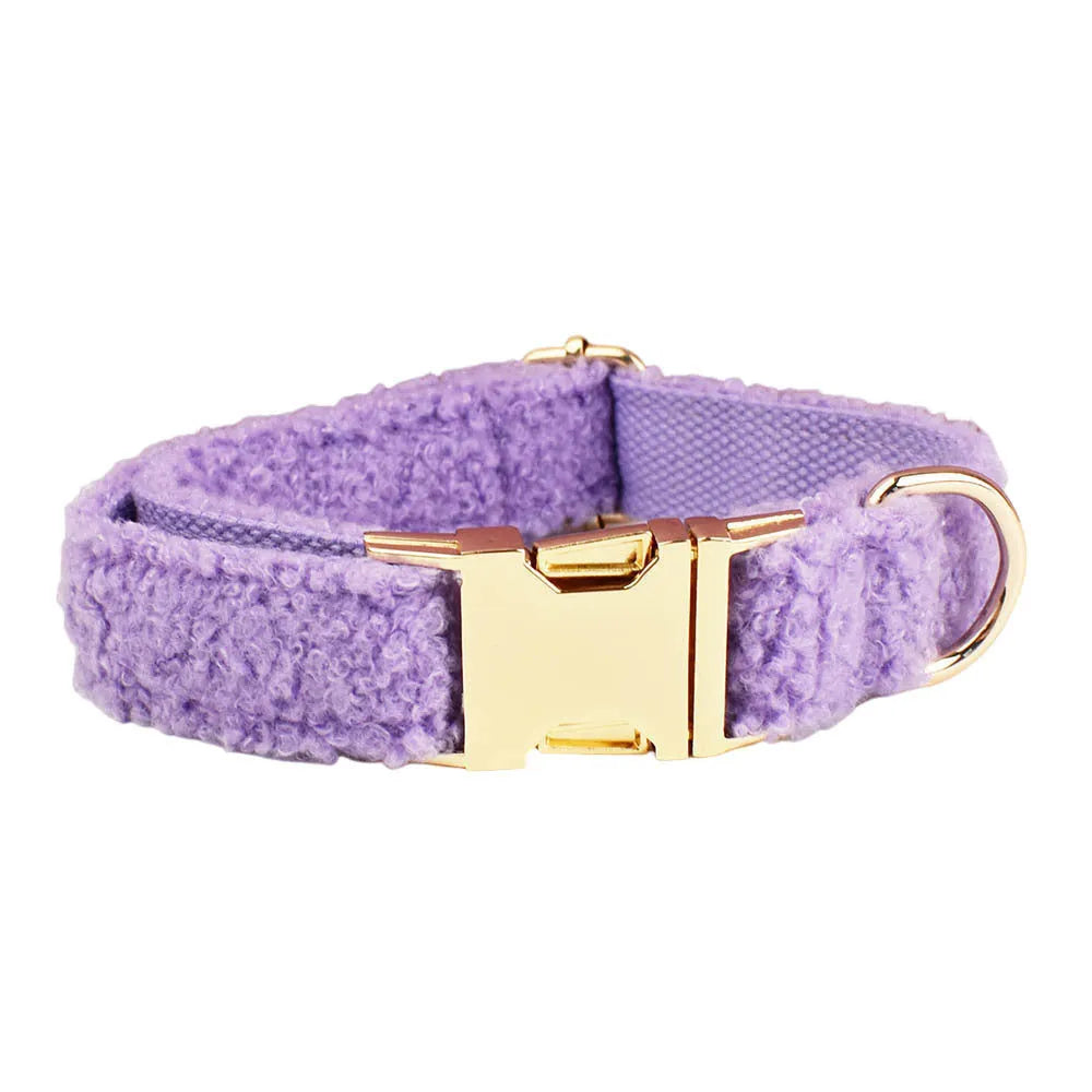 Four-piece dog accessory set showing collar, lead, bow and matching vest in cloth material