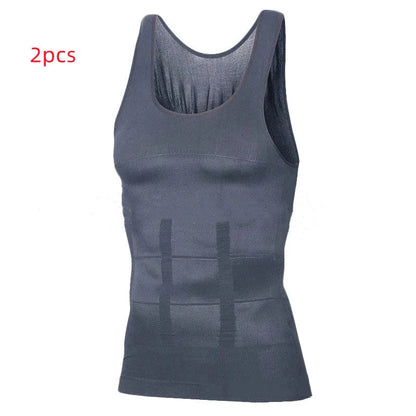 Men's black and white tummy shaping vest with U-neck design