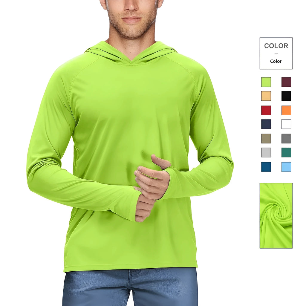 Men's hooded slim-fit sun protection suit in army green colour for outdoor fishing and hiking.