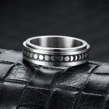 Stainless steel spinner ring with moon and stars design for anxiety relief