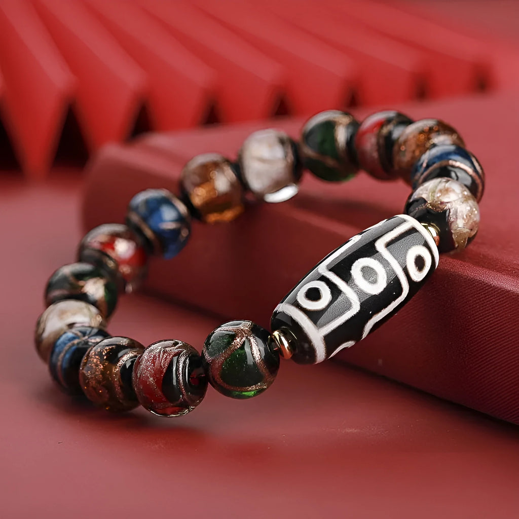 Chinese style coloured glaze bracelet with five-colour lucky beads and auspicious patterns