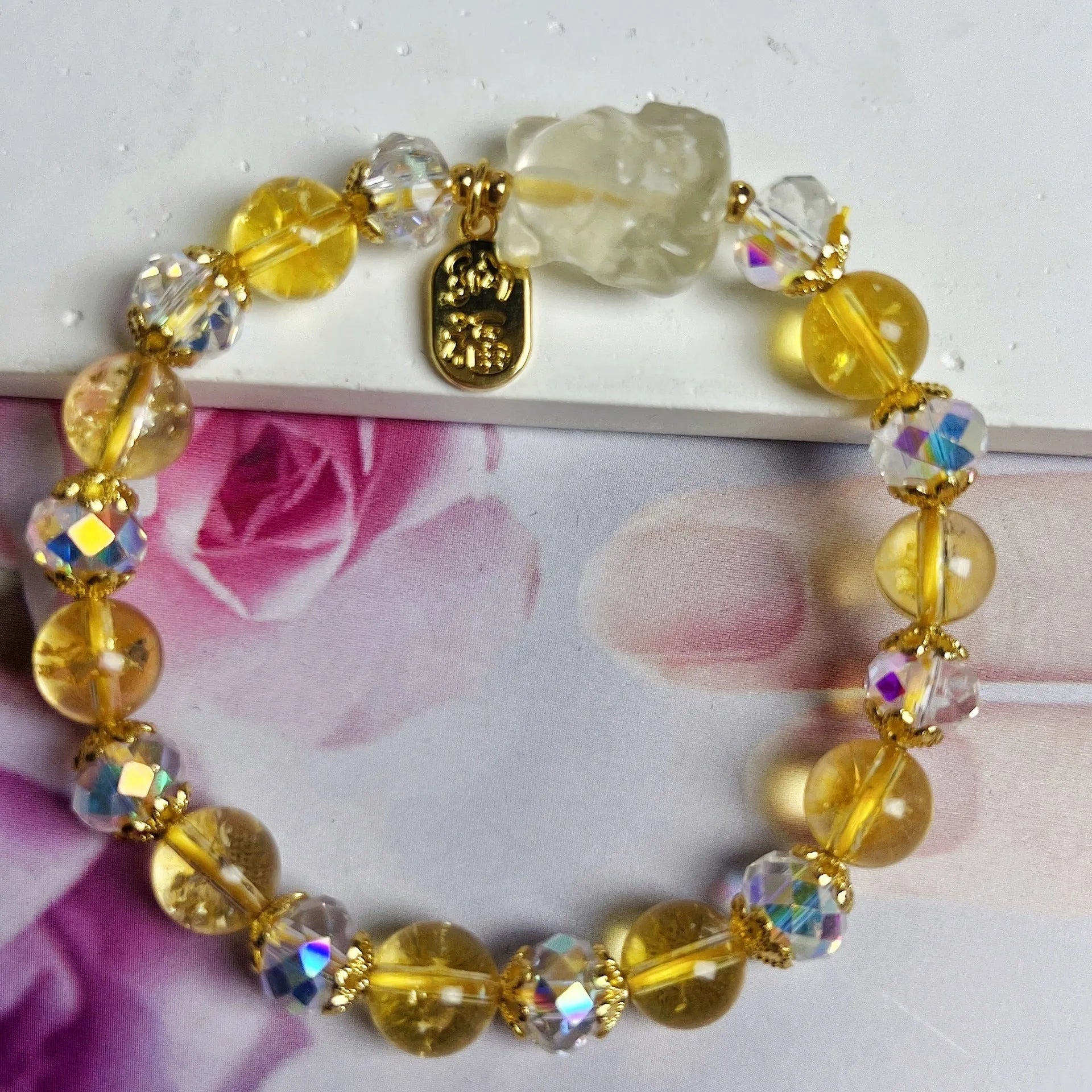 Women's citrine crystal bracelet with nine-tail fox charm design for anniversary gifts
