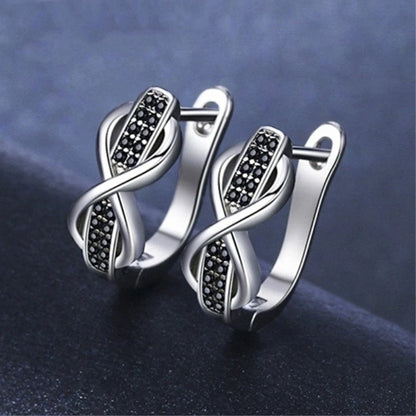 Copper earrings with micro inlaid zircon and black finish