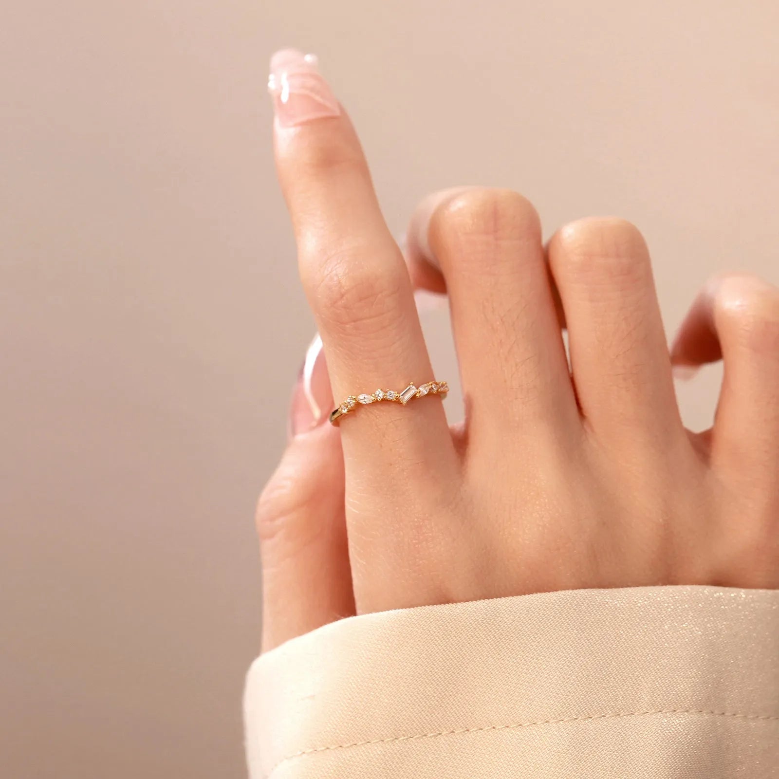 Gold electroplated women's adjustable ring with irregular geometric silver base