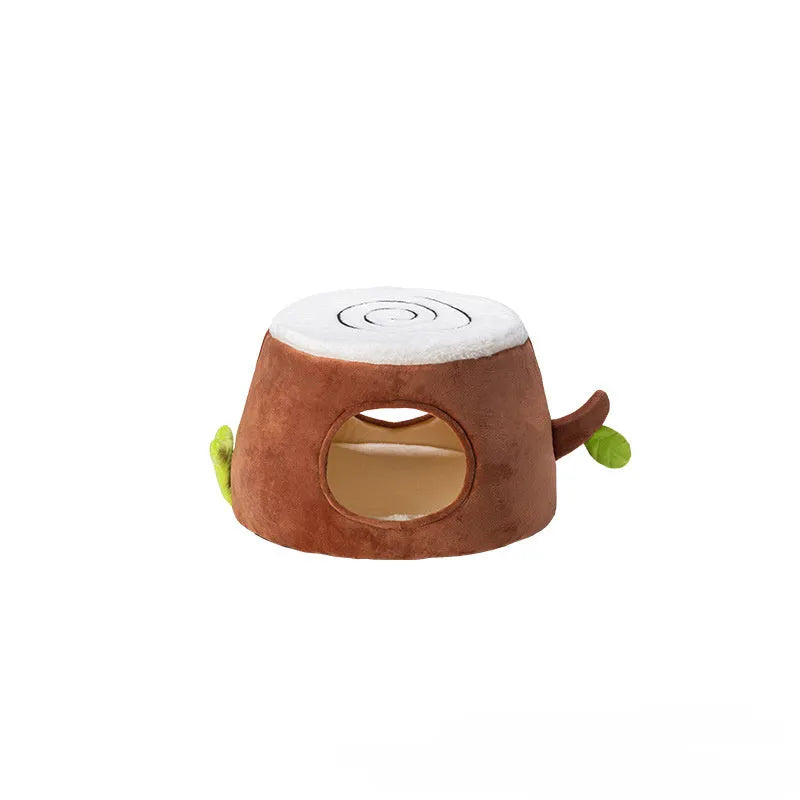 Four Season Universal Relief Pet Cat Nest in tree stump design, transformable double-layer, size options S M L