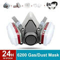 Original 6200 half face reusable respirator with anti-fog glasses and filtrating boxes on a white background