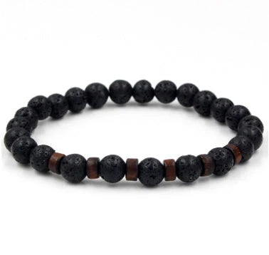 Men's black volcanic stone bracelet with unique stone combinations
