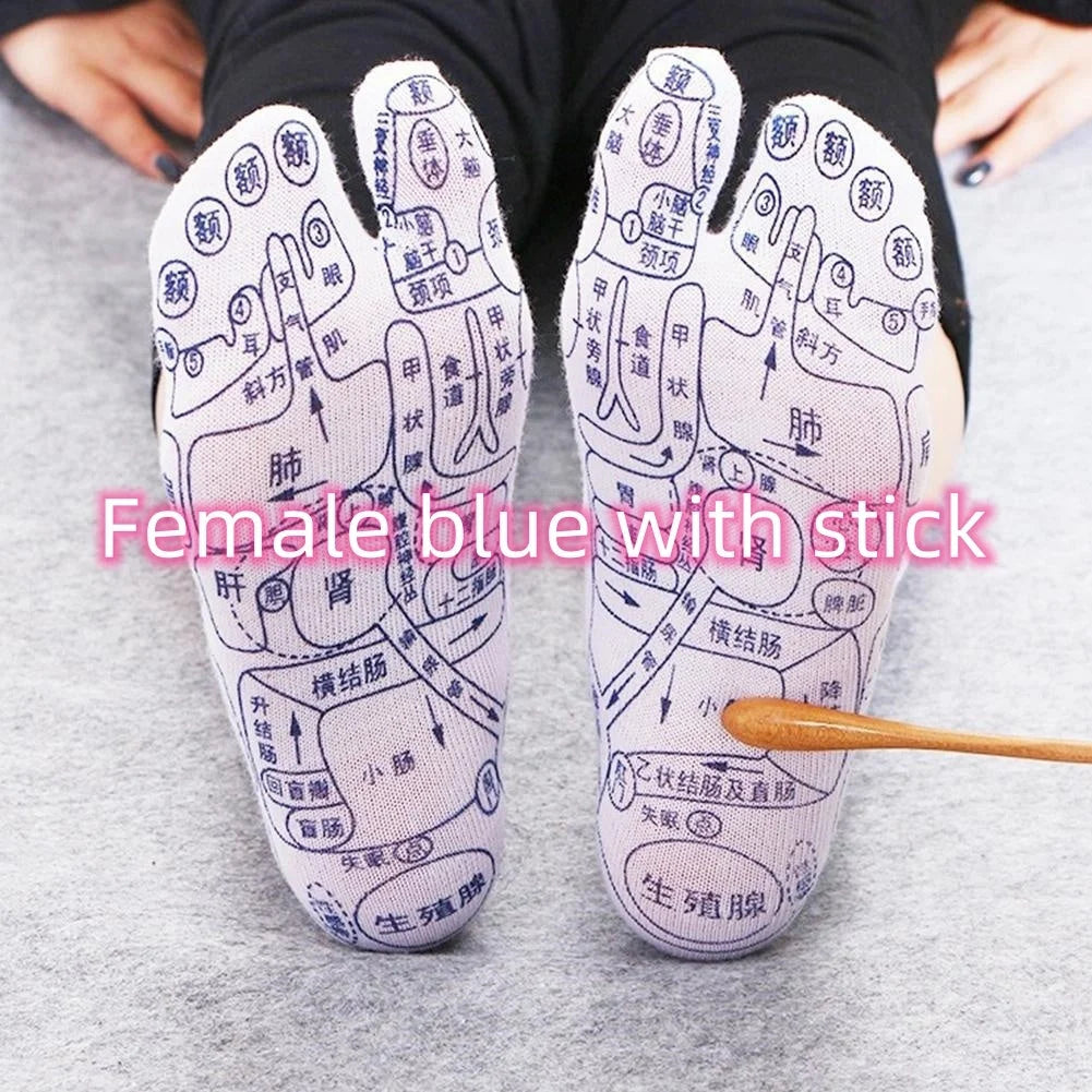 Acupressure foot massager socks with reflexology charts for enhanced therapy