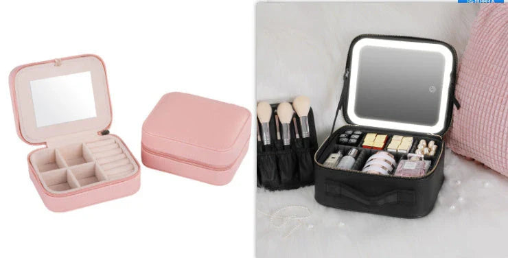 Portable LED Makeup Vanity Case with Adjustable Lighting, 4K Mirror, and Ample Storage for Makeup Essentials