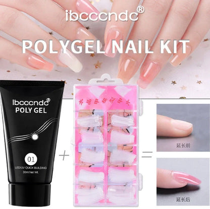 100-piece crystal transparent false nail set with solid-state extension glue and multiple sizing options