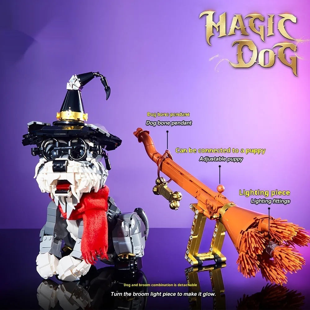 Black small particle building block model of a schnauzer dog in a colour box