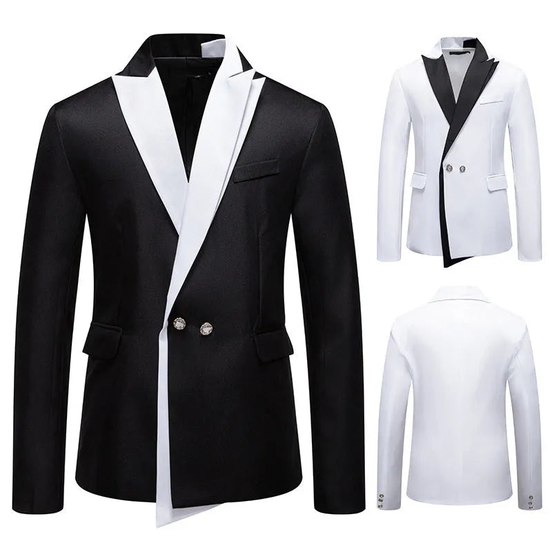 Business slim-fit suit in black for men, with jacket and trousers, polyester blend, large sizes available
