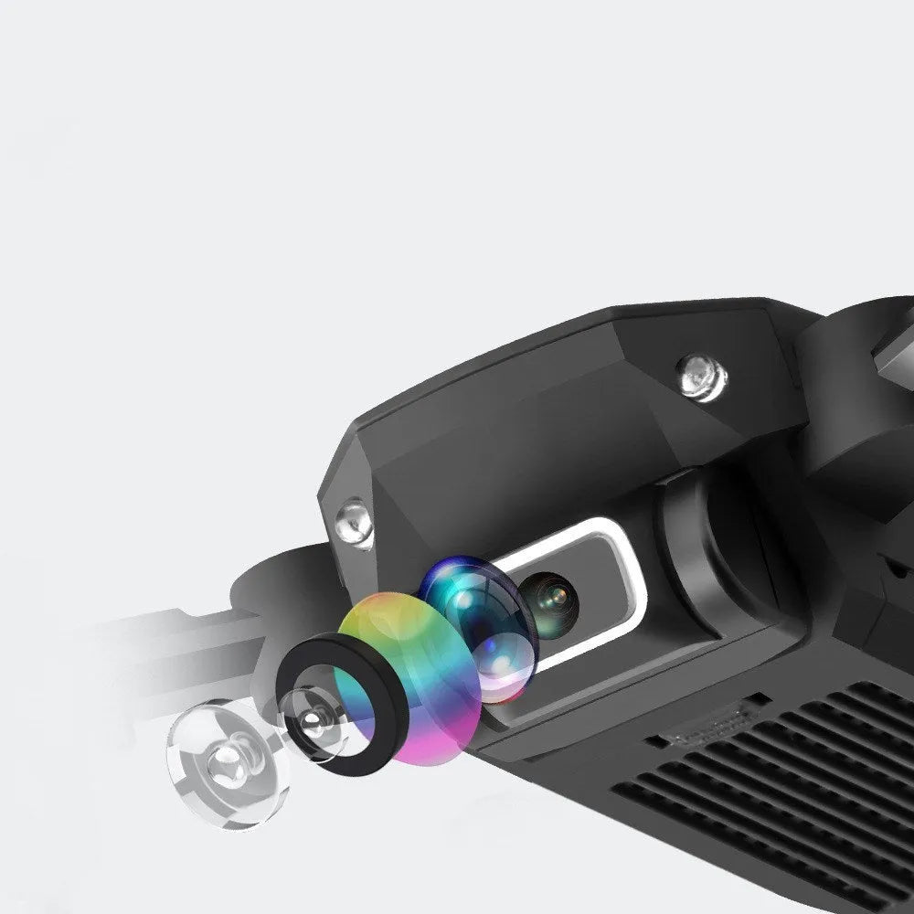 Mini folding drone with 4K camera and foldable arms in black plastic and metal construction