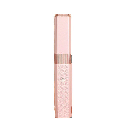 Cordless USB hair straightener in pink and green with ceramic heating technology