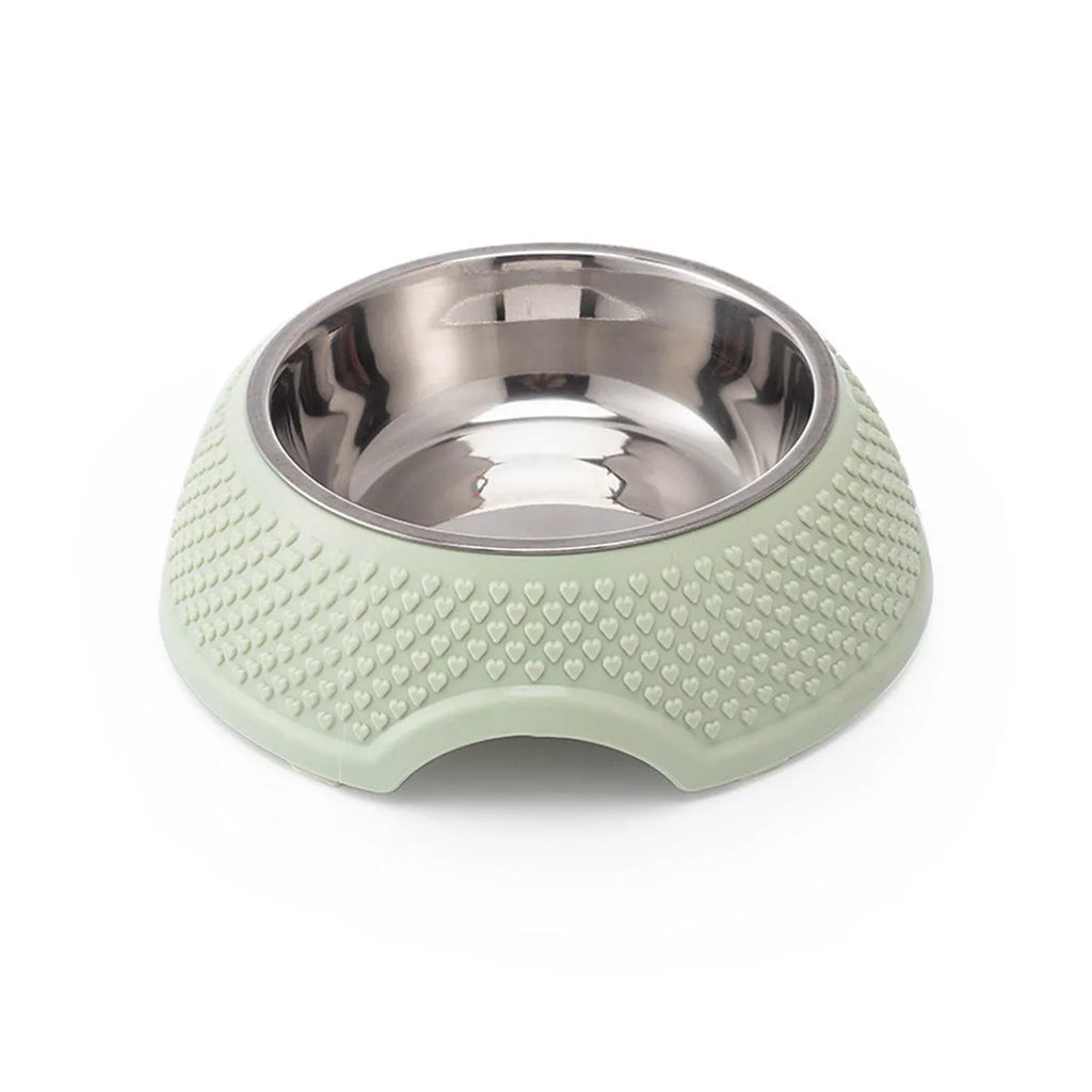 Blue stainless steel pet bowl with non-slip base for cats and dogs.