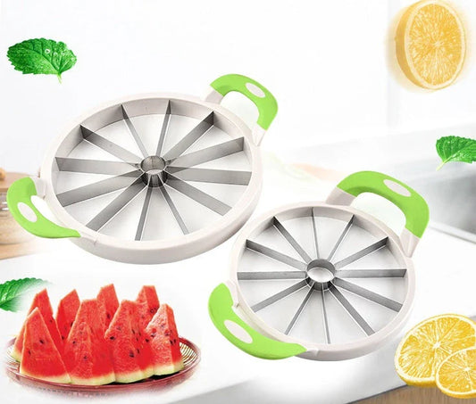 Premium stainless steel watermelon slicer with sharp blades and non-slip handles for easy and safe watermelon cutting