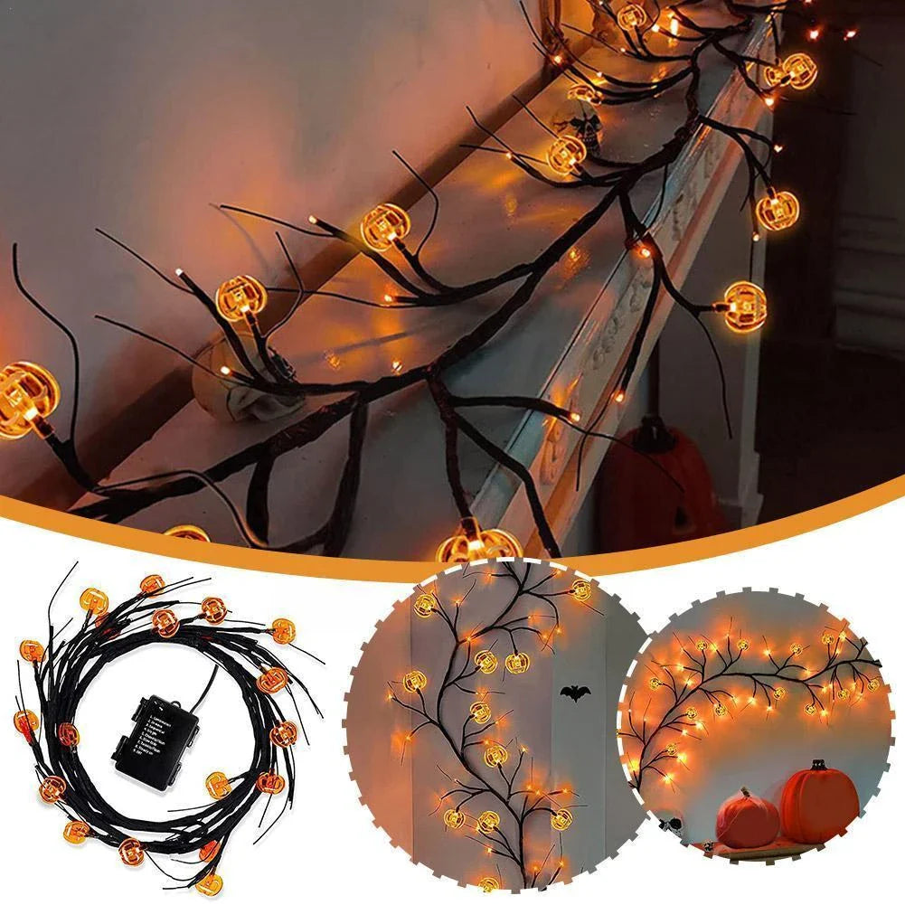 Premium Halloween LED Willow Vine Lights with Cute Bat and Pumpkin Accents for Indoor and Outdoor Decoration