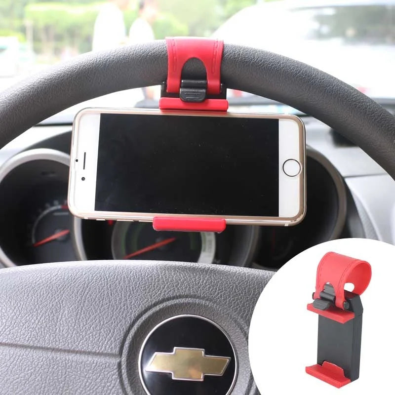 Universal steering wheel phone holder for hands-free navigation and calls