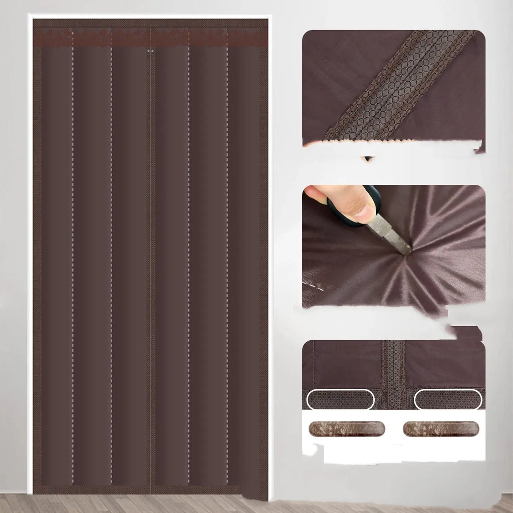 Full seam long magnetic strip cotton door curtain in Oxford cloth shown in a New Chinese style design.