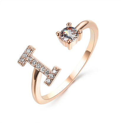 Elegant 26-letter adjustable initial ring in gold, silver, and rose gold finishes