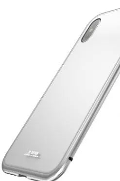 Magnetic adsorption tempered glass back iPhone case showing magnetic attachment and glass back panel
