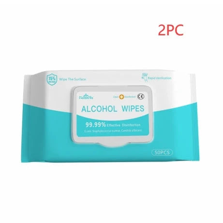 50PCS alcohol wipes for effective disinfection, measuring 180mm x 150mm