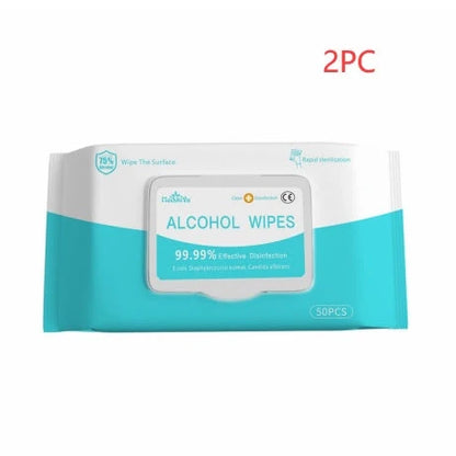 50PCS alcohol wipes for effective disinfection, measuring 180mm x 150mm