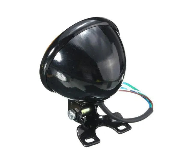 Motorcycle round bottom mount headlight black housing amber glass lens 12.5 by 8.5cm front light